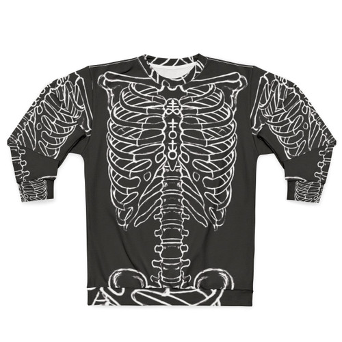 Skeleton rib cage design on a black sweatshirt