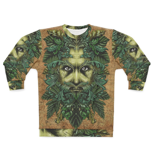 Green Man Sweatshirt with Intricate Ornate Design