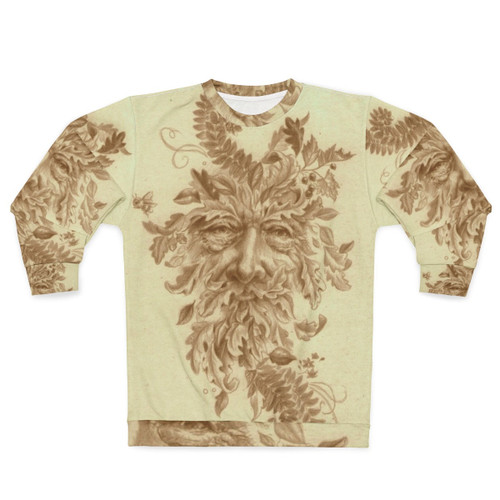Greenman nature silverpoint drawing on sweatshirt