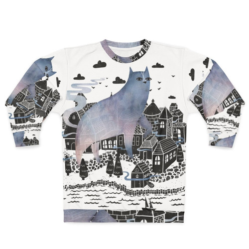 Cozy fog sweatshirt with watercolor landscape and surreal nature design
