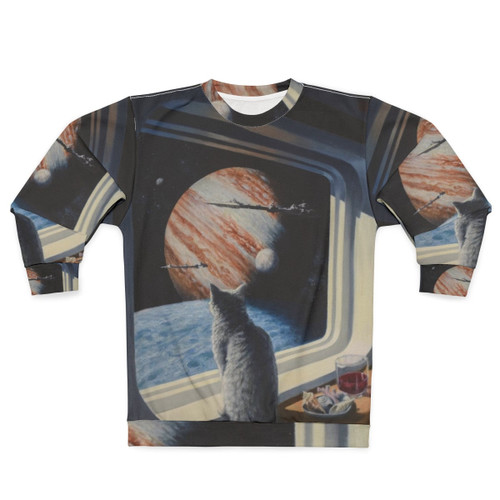 Captivating space cat sweatshirt featuring Keith Spangle's science fiction art