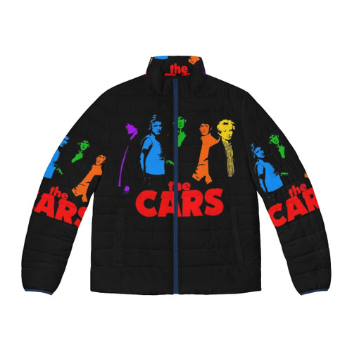 Retro 80s The Cars in Color puffer jacket with vintage music design