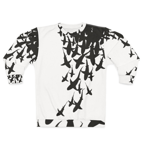 Shark sweatshirt featuring a black and white pattern design