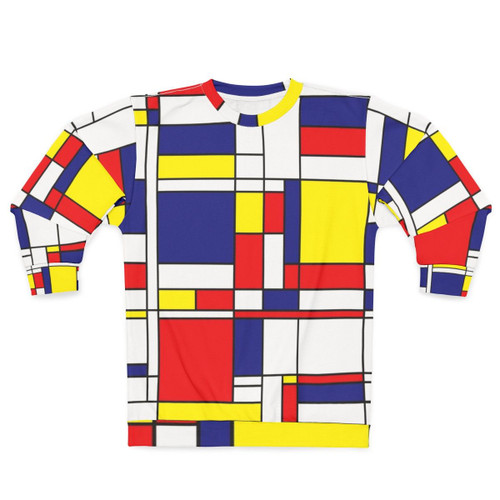 Mondrian-inspired abstract geometric sweatshirt with bold primary color blocks