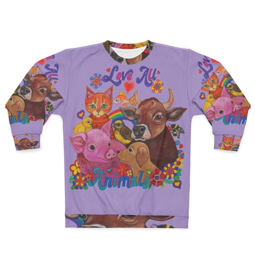 Love All Animals Sweatshirt featuring colorful animal print design