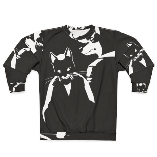 Lone Digger Electro Swing Sweatshirt featuring monochrome cat, dog, and robot graphics