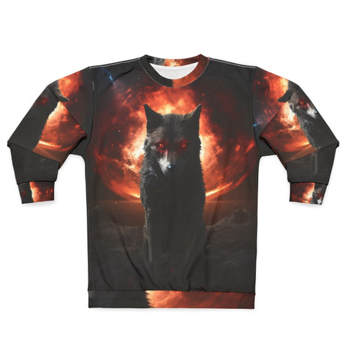 Satanic dog sweatshirt featuring a dark, horrifying wolf design