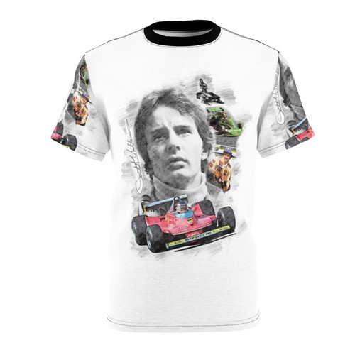 Retro motorsports t-shirt design with Gilles Villeneuve racing legend