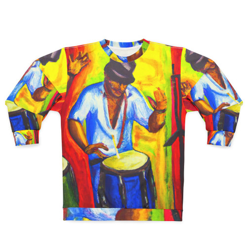 Colorful rumba-inspired Latin music sweatshirt with bongo drum and oil painting design