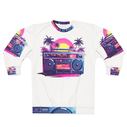 Miami Boombox Retro Sweatshirt with Vibrant 80s Synthwave Graphic