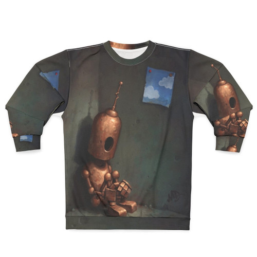 Emotional robot sweatshirt with a melancholy cloud view