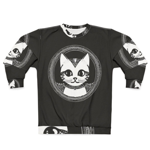 Legendary cat circular logo sweatshirt with abstract silhouette design