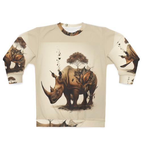Rhinoceros sweatshirt with floral and botanical design
