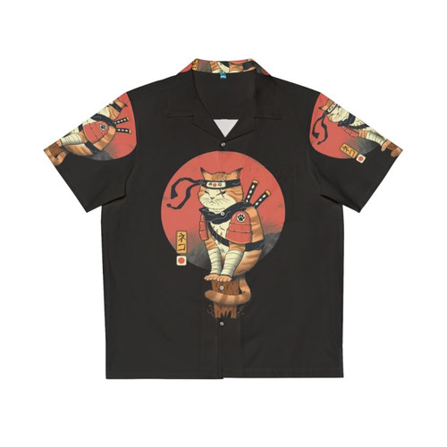 Retro Shinobi Cat Hawaiian Shirt with Anime Japanese Art Feline Design