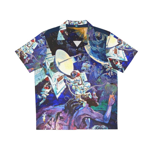Vintage Spaceship Earth Mural Hawaiian Shirt with Astronaut Design and Communication Symbols