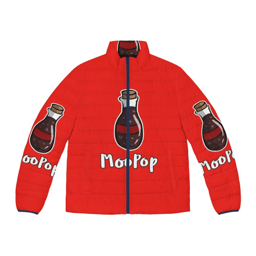 Moose puffer jacket with colorful, abstract, and beautiful animal design