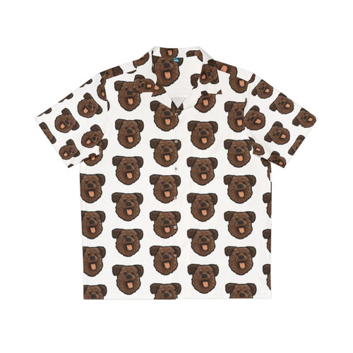 Hacker T Dog from CBBC wearing a colorful Hawaiian-style shirt