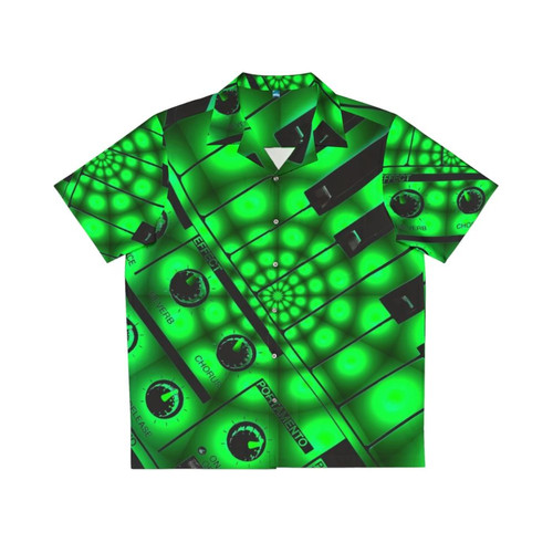 Psychedelic Hawaiian shirt with synthesizer keys and electronic music controls