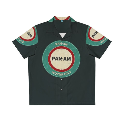 Vintage Pan Am Hawaiian Shirt with Distressed Motor Oil Graphics