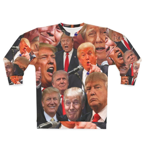 MAGA inspired Donald Trump collage design on a sweatshirt