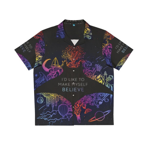 Psychedelic ocean-themed Hawaiian shirt with lyrics and space design