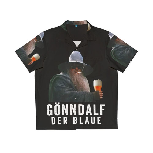 Funny blue beer drinker wearing Hawaiian shirt