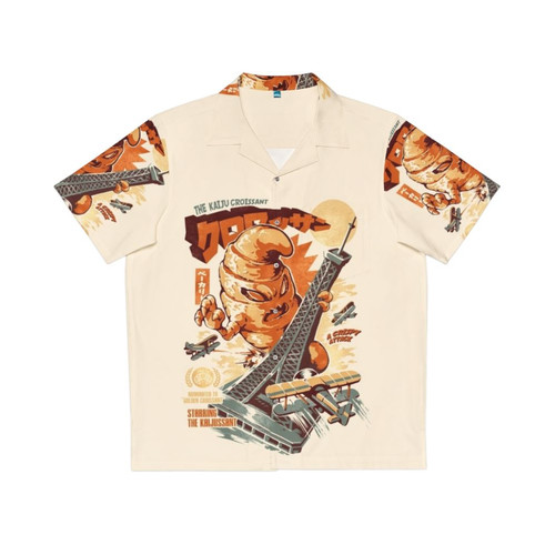 Retro Kaiju Hawaiian Shirt with Croissant and Monster Design
