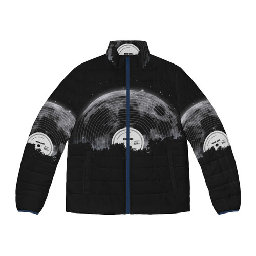 Moon Song Puffer Jacket with stars, crescent moon and retro cosmic graphics