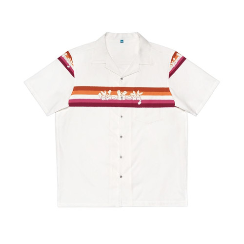 Colorful Hawaiian shirt with lesbian pride and rainbow flag design