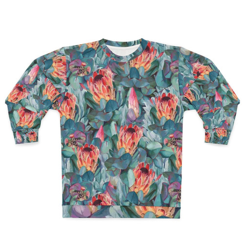 Protea Flowers Sweatshirt featuring a colorful, botanical pattern