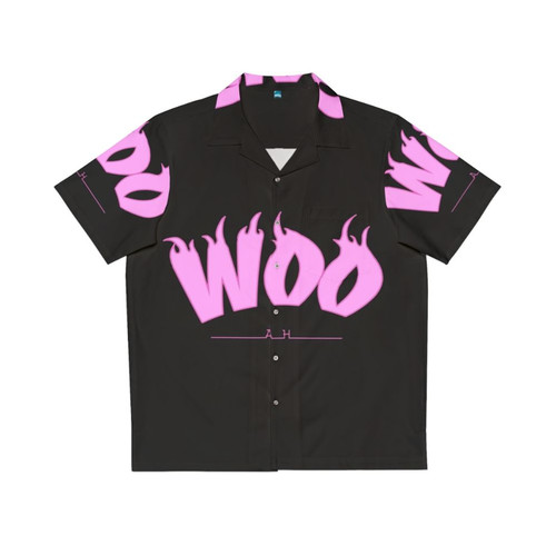 Colorful Hawaiian shirt with music, skate, and pop culture inspired design