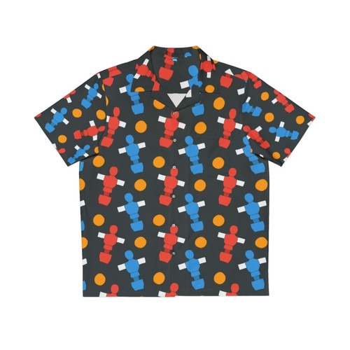 Colorful Hawaiian shirt with a pattern of table football players and a ball
