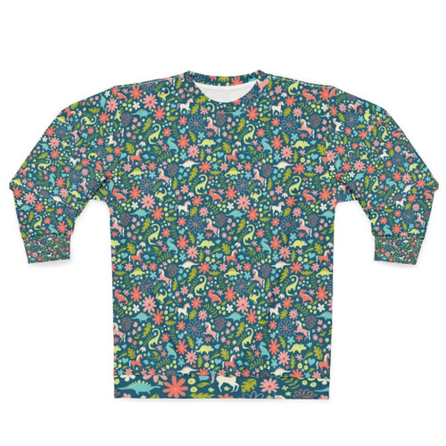 Magical dinosaur and unicorn sweatshirt with floral pattern