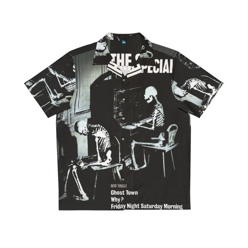 Vibrant Hawaiian shirt with ghost town and music genre design