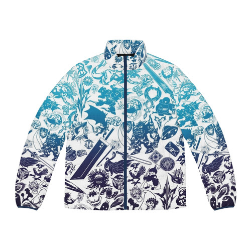 Moogle Verse Blue Puffer Jacket - Final Fantasy Inspired Outerwear with Moogle, Chocobo, and Fantasy Elements