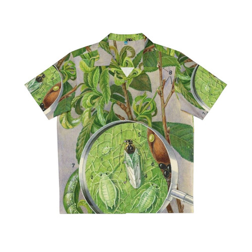 Green peach aphid botanical illustration on a Hawaiian shirt