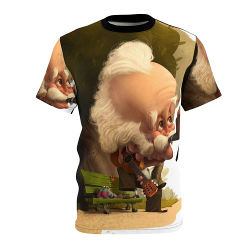 Artistic caricature illustration of the famous French singer-songwriter Georges Brassens playing a guitar