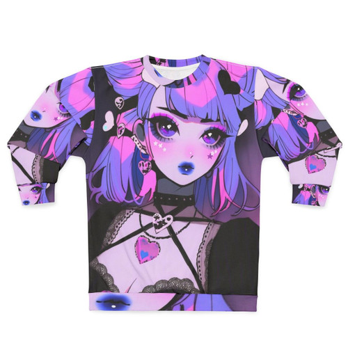 Kawaii anime girl wearing a pastel goth sweatshirt