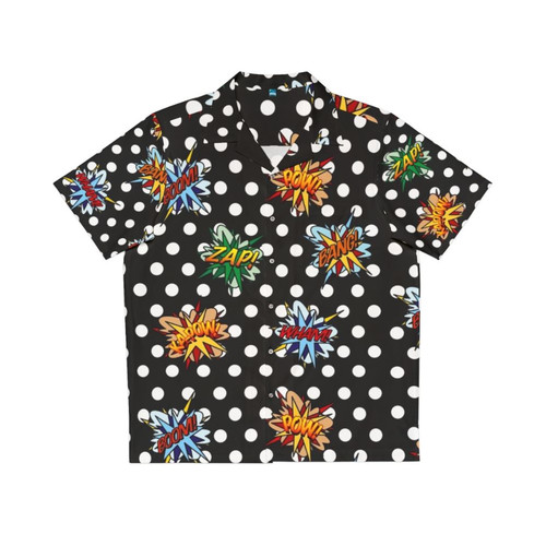 Pop art comic book inspired Hawaiian shirt with modern graphic design