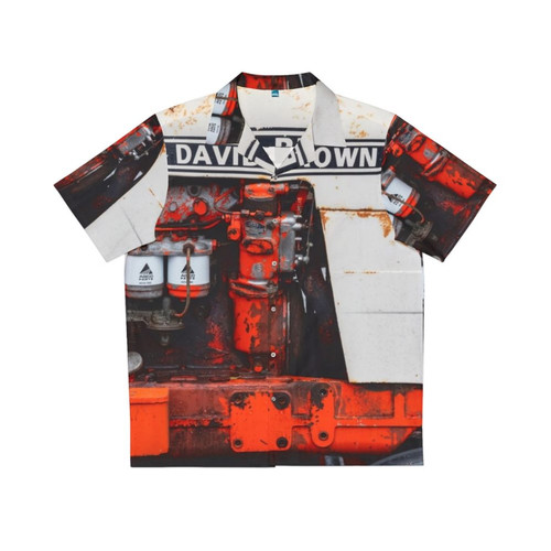 Vintage Hawaiian shirt featuring a classic David Brown 885 tractor