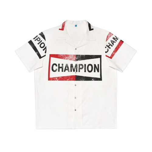 Vintage Champion Hawaiian Shirt with Retro Motorsport Logos