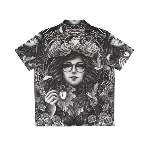 Goth girl and occult key Hawaiian shirt with surreal floral design