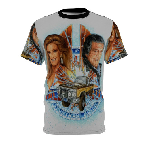 Retro The Fall Guy Tribute T-Shirt with images of Lee Majors, Heather Thomas, and a GMC truck