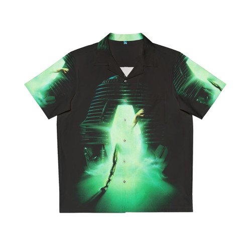 Fly Hawaiian Shirt with Jeff Goldblum and Geena Davis inspired by the Cronenberg horror movie
