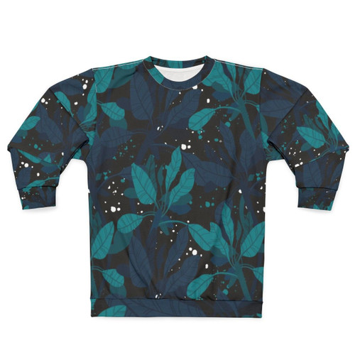 Dark green sweatshirt with tropical palm leaves design