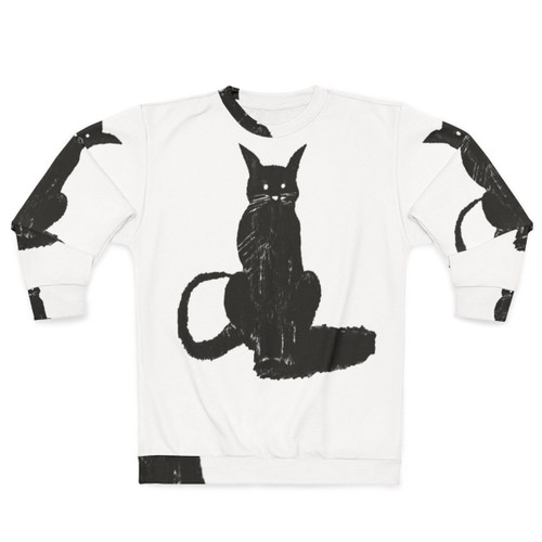 Dark cat lover wearing cozy sweatshirt