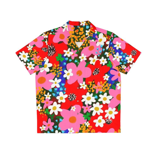 floral hawaiian shirt with retro flower pattern in bright colors