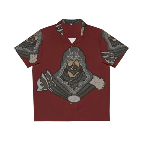 Pixel art Hawaiian shirt featuring Ezio Auditore from Assassin's Creed Revelations