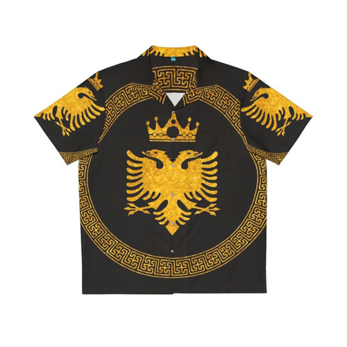 Gold eagle Hawaiian shirt with Albanian flag and double headed eagle design