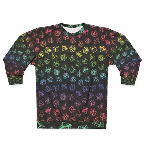 D20 dice set pattern rainbow sweatshirt for tabletop RPG gamers